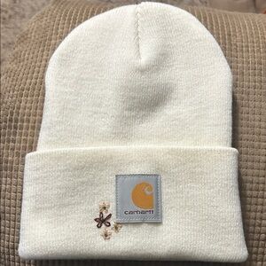Carhartt Cream Beanie with Floral Embroidery